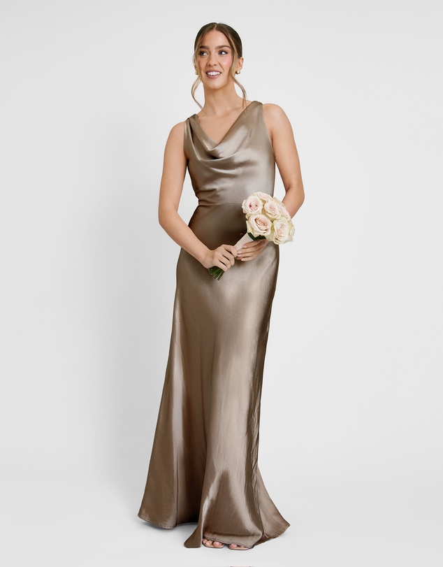 Six Stories - Cowl Front Satin Bridesmaid Dress
