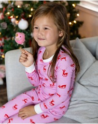 Sant And Abel - Kids Reindeer Pink Long PJ Set