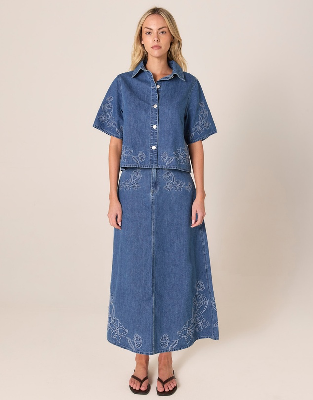 Fate + Becker - Sloane Embroidered Denim Skirt