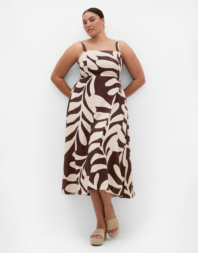 City Chic - Plus size Taranto Print Maxi Dress - chocolate
