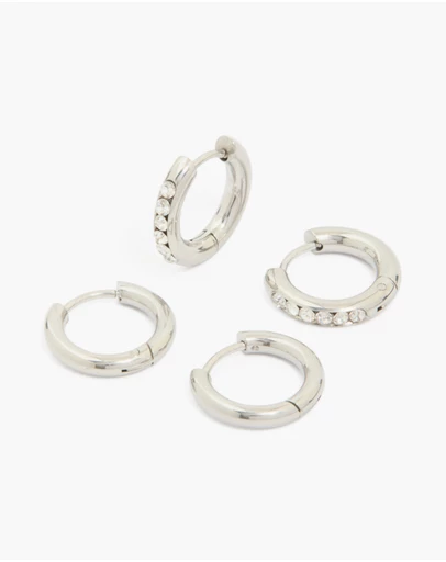 Lovisa - Waterproof Stainless Steel Cubic Zirconia & Smooth Chunky Huggie Earrings 2-Pack