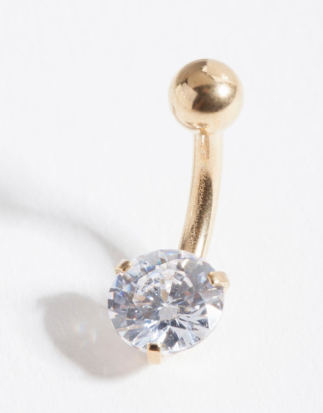 Lovisa - Gold Surgical Steel Round Cubic Zirconia Belly Bar