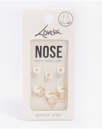 Lovisa - Gold Plated Surgical Steel Bone & Ball Nose Ring 6-Pack