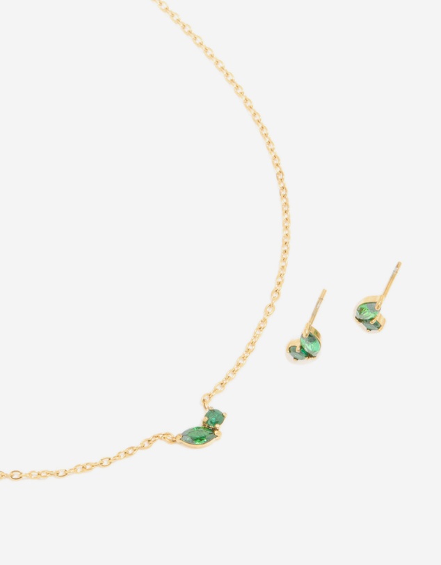 Lovisa - Waterproof Gold Plated Stainless Steel May Green Cubic Zirconia Birthstone Necklace & Earrings Set