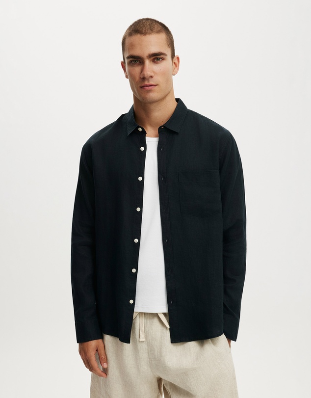 Cotton On - Relaxed Linen Long Sleeve Shirt