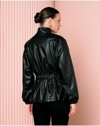 Azzurielle - Jyn Cinch Waist Leather Jacket