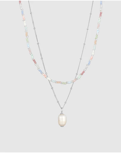 Elli Jewelry - Necklace Layer Beads Pastel with Freshwater Pearls in 925 Sterling Silver