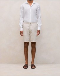 Trenery - Linen Glen Check Short in Stone