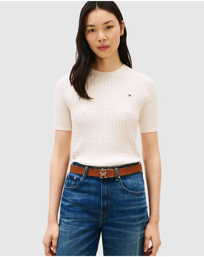 Tommy Hilfiger - Cotton Cable Fine Gauge Crew Neck Short Sleeve Sweater