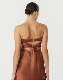 Third Form - Satin Tie Back Strapless Midi Dress