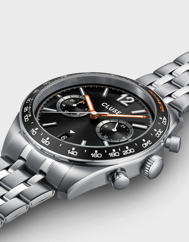 Cluse - Aravis Dual Timer Steel, Black, Silver Colour