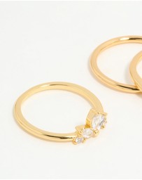 Lovisa - Gold Plated Cubic Zirconia Leaf Marquise Rings 4-Pack