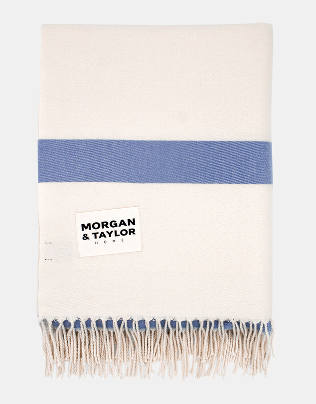 Morgan & Taylor - Kori Throw Blanket in Blue, Cream and Brown Stripes