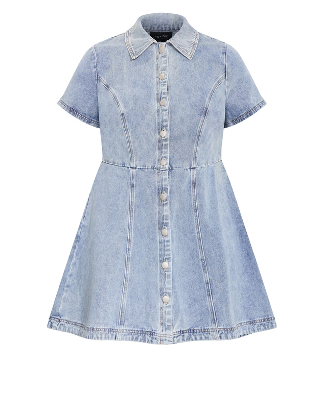 City Chic - Plus size Leia Cotton Denim Mini Dress - light wash