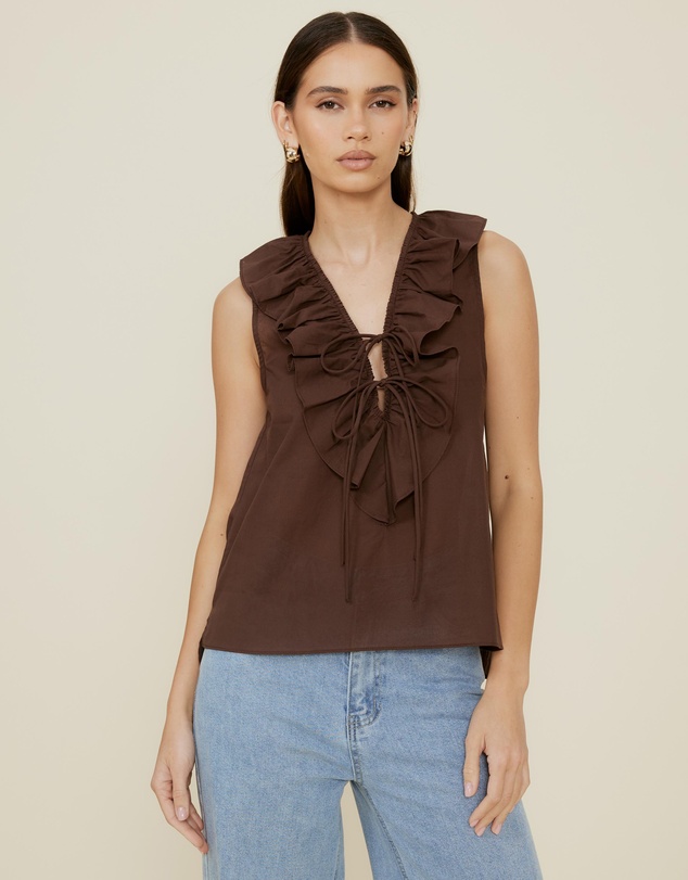 The Fated - Alexis Tie Front Ruffle Top