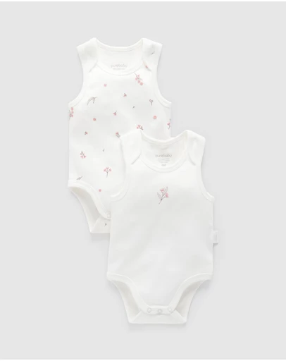 Purebaby - 2 Pack Singlet Bodysuit-Babies
