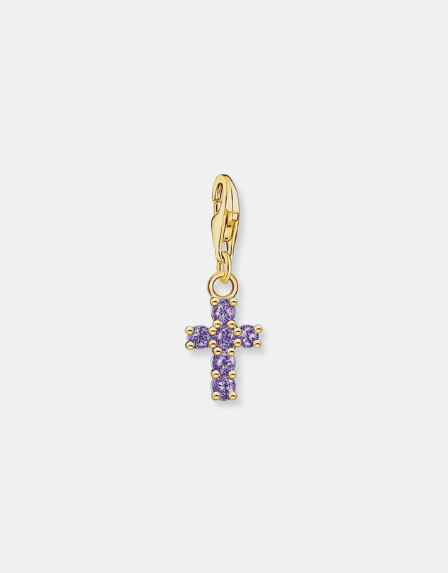 THOMAS SABO - Gold Cross Charm Pendant with Amethyst-Coloured Stones