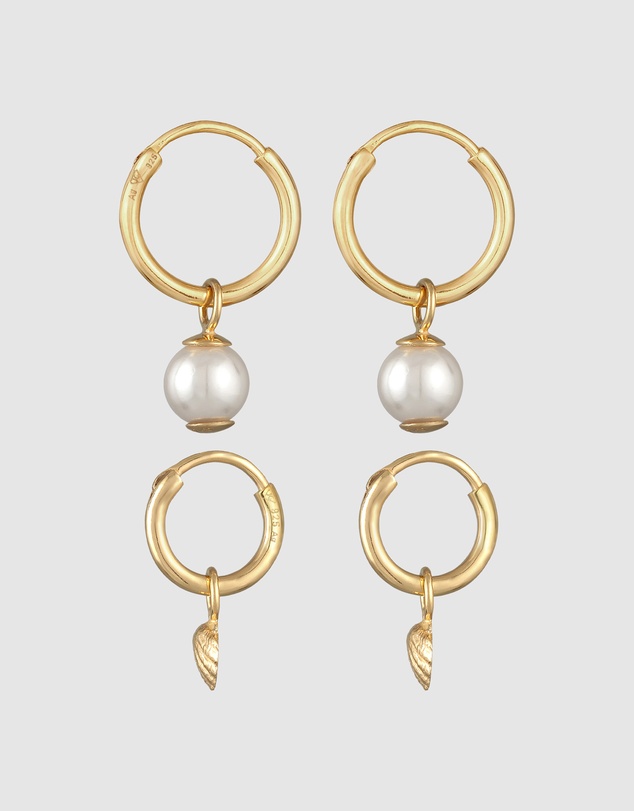 Elli Jewelry - Earrings Creoles Shell Pendant Set of 2 with Shell Core Pearl in 925 Sterling Silver Gold Plated