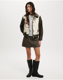 Cotton On - Cow Print Faux Fur Jacket