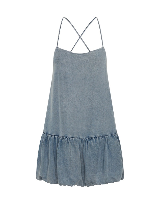 ONE TEASPOON - Tencel Bubble Hem Mini Slip Dress - Washed Blue