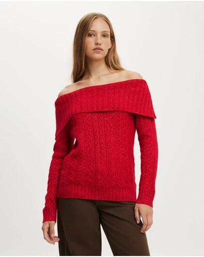 Cotton On - Fluffy Cable Off Shoulder Knit