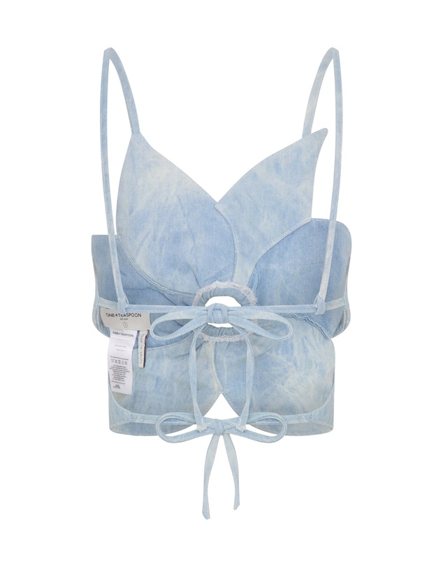 ONE TEASPOON - Denim Flower Backless Crop Top - Cloudy Blue