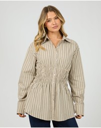 All About Eve - Aae Ruched Stripe Shirt Natural