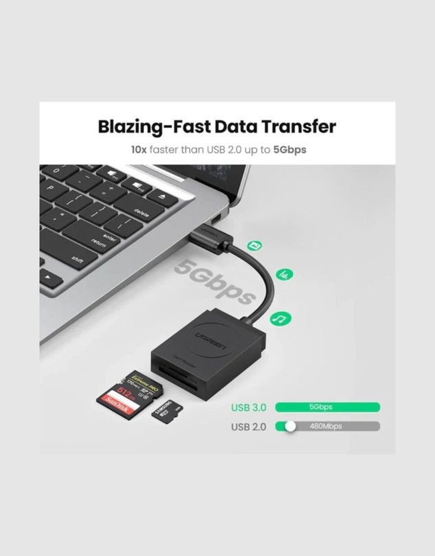 Ugreen - UGreen 2-In-1 USB 3.0 A Card Reader Black