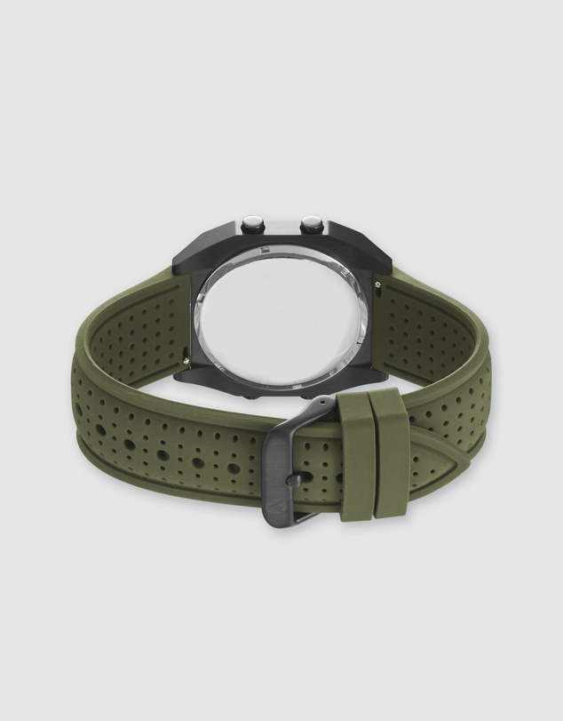 Maxum - Raglan Tide Watch – Black Case, Black Dial & Green Silicone Strap