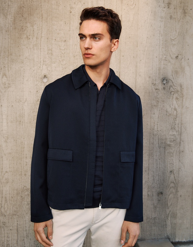 Trenery - Twill Pocket Detail Zip Jacket in Navy