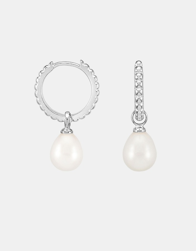 Dower & Hall - Women's Timeless Oval Pearl Charm Hoops In Sterling Silver