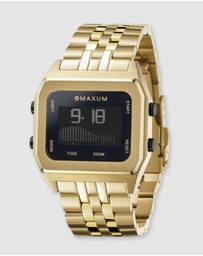 Maxum - Raglan Tide Watch - Gold Case, Black Dial & Gold Stainless Steel Strap