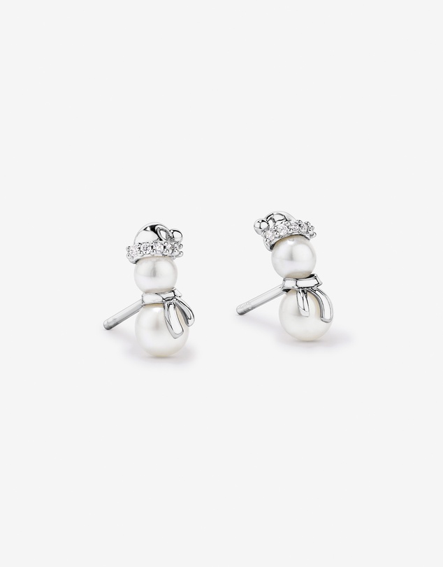 Michael Hill - Cultured Freshwater Pearl and Cubic Zirconia Snowman Stud Earrings in Sterling Silver