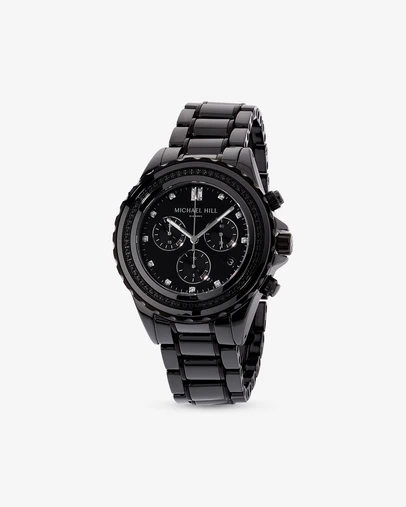 Michael Hill - Chonograph Watch with 0.50 Carat TW Diamonds in Black Ceramic & Stainless Steel