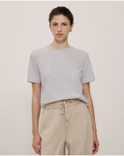 Trenery - Australian Cotton Mini Stripe T-shirt in Night Sky