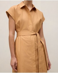 Trenery - Cotton Poplin Cap Sleeve Shirt Dress in Sahara Tan