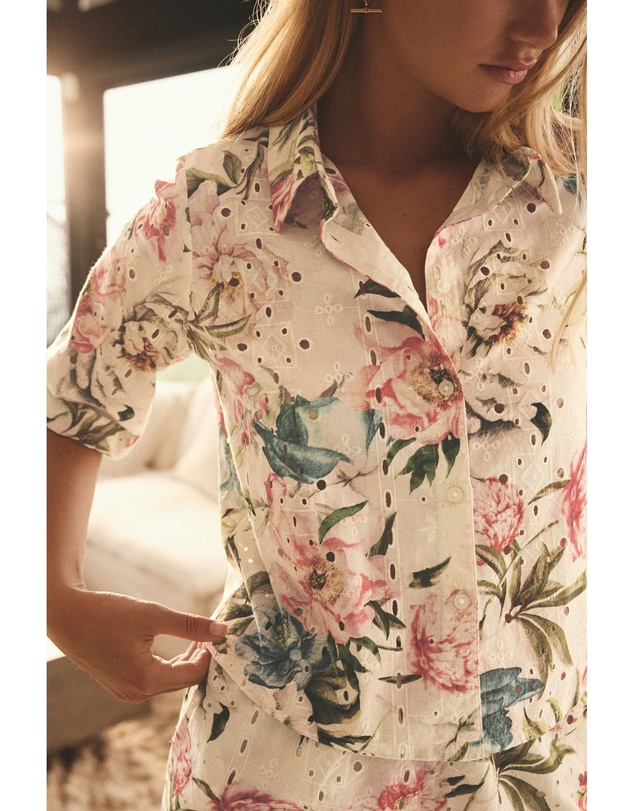 NEXT - Broderie Short Sleeve Button Down 100% Cotton Shirt