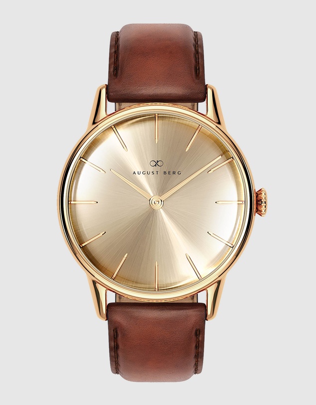 August Berg - Serenity 32mm Gold Plated Brown Leather Strap Watch