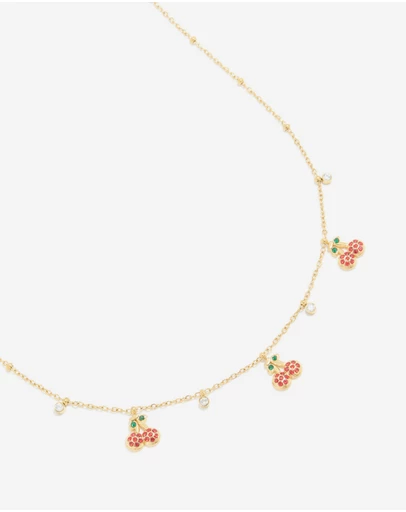 Lovisa - Waterproof Gold Plated Stainless Steel Diamante Circle & Cherry Charms Necklace