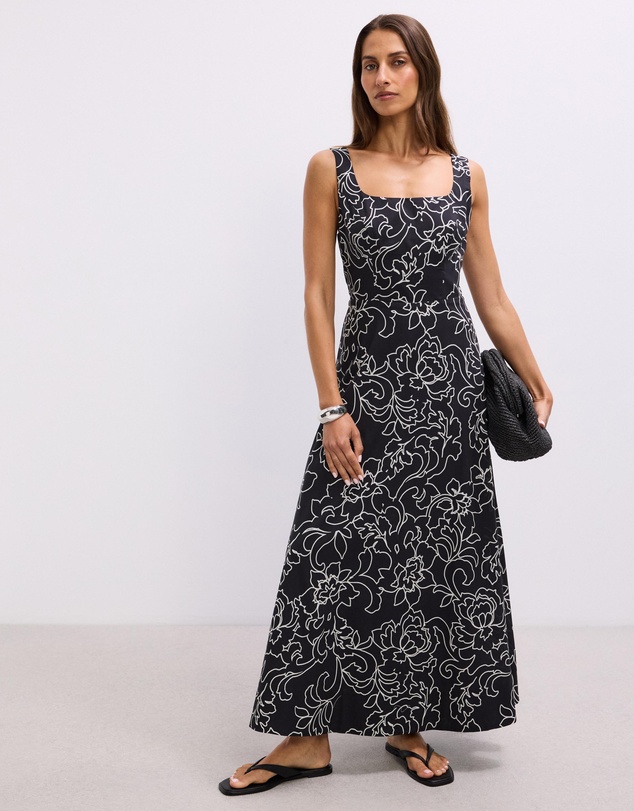 The Fated - Greer Square Neck Midi Dress