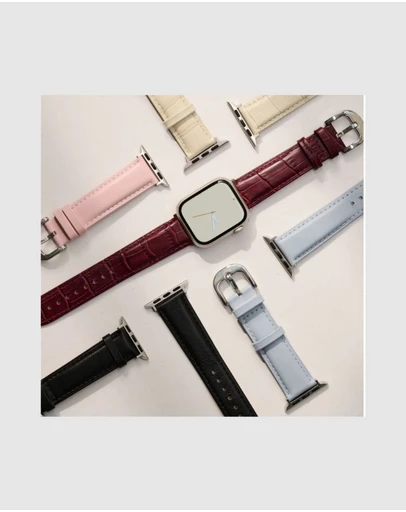 Burga - Burga Apple Watch 42/44/46/49 Leather Band - Silver Clasp Light Blue