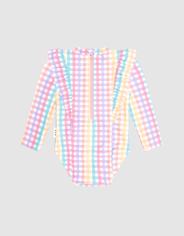 Huxbaby - Rainbow Check Frill Swimsuit - Babies-Teens