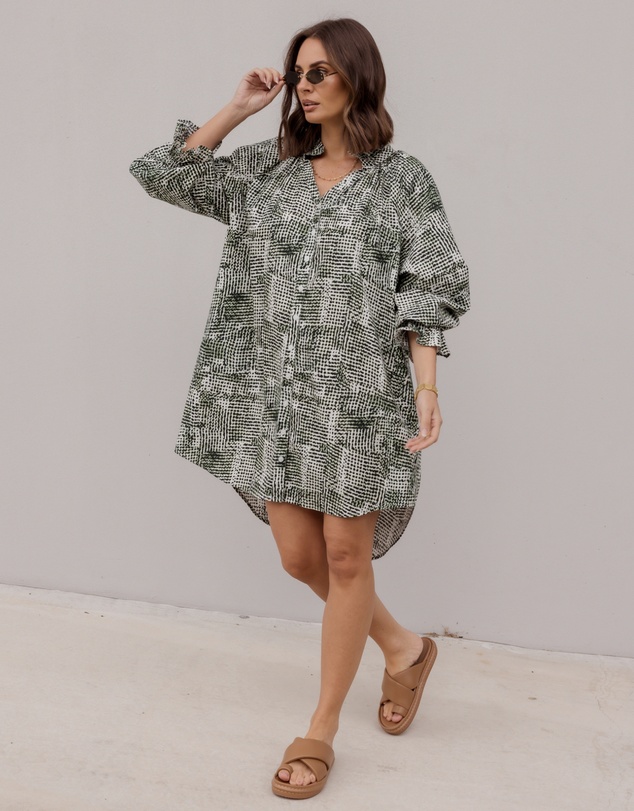 ALEXANDRA - Ollie Dress Emerald Textured Print