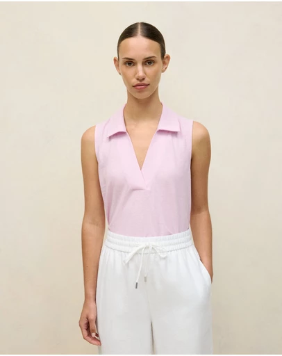 Trenery - Linen Cotton Knit Collared Tank in Soft Lilac