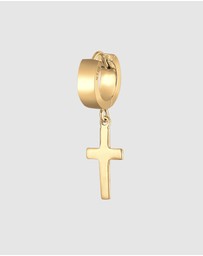Kuzzoi - ICONIC EXCLUSIVE - Earrings Men Creole Cross Single Piece in 925 Sterling Silver Gold Plated