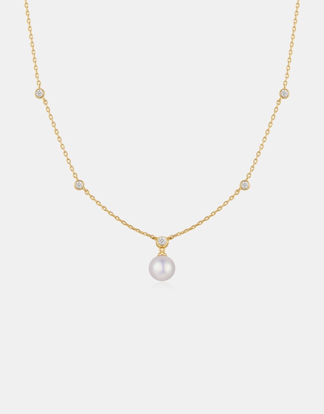 Ania Haie - Gold Bezel-Set Station Necklace with Shell Pearl Pendant