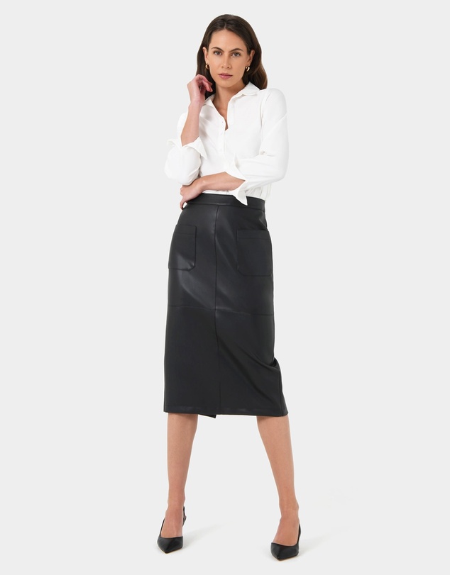 Forcast - Vera Faux Leather Midi Skirt