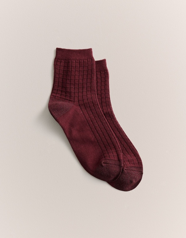 Trenery - Textured Grid Crew Sock in Red Mahogany