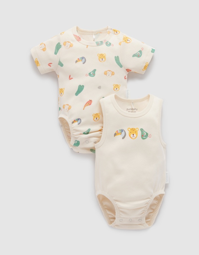 Purebaby - 2 Pack Short Sleeve Ribbed Bodysuit -Babies