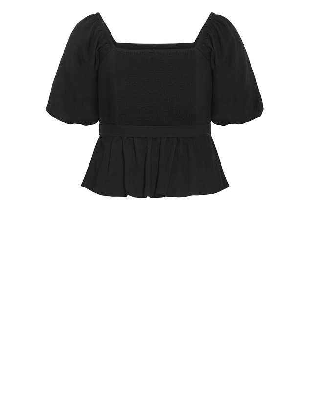 City Chic - Plus size Collins Puff Sleeve Tie Waist Top - black